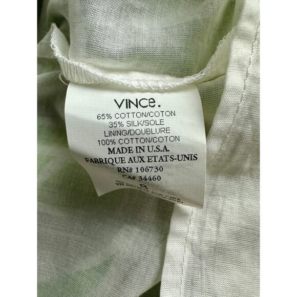Vince. Size 8 Empire Waist Silk Mini Dress Gray Green Sundress Leaf Leaves Boho - Picture 11 of 11